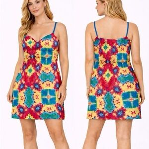 Tie-Dye Spaghetti Strap Mini Dress - Yellow Multi